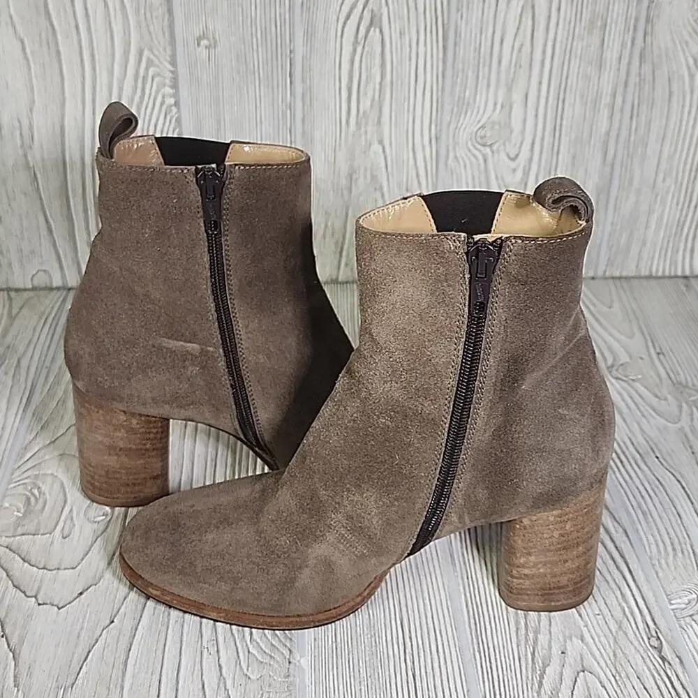 Napoleoni Taupe Brown Leather Suede Ankle Boots Womens Size 37 US 6.5